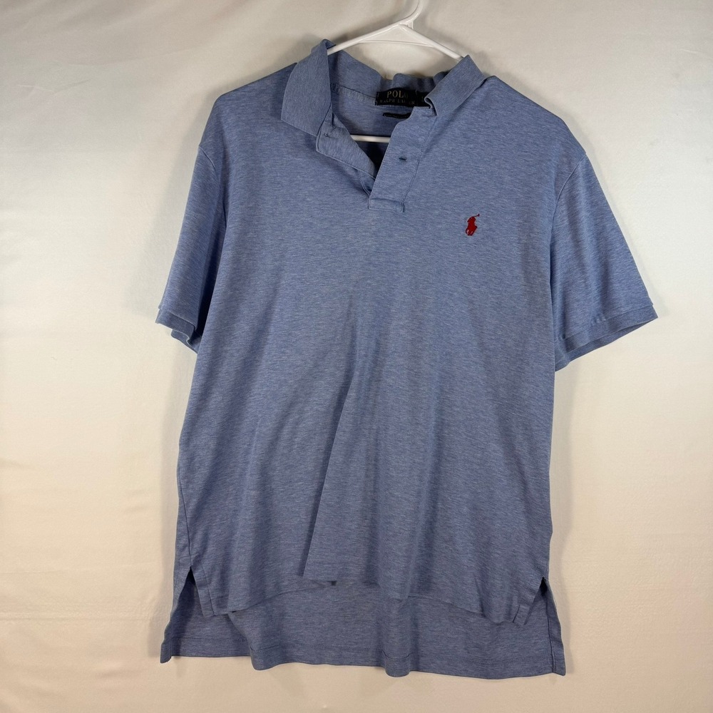 Polo Ralph Lauren Pima Soft Touch Polo Shirt Mens Large Blue Heathered Short Slv